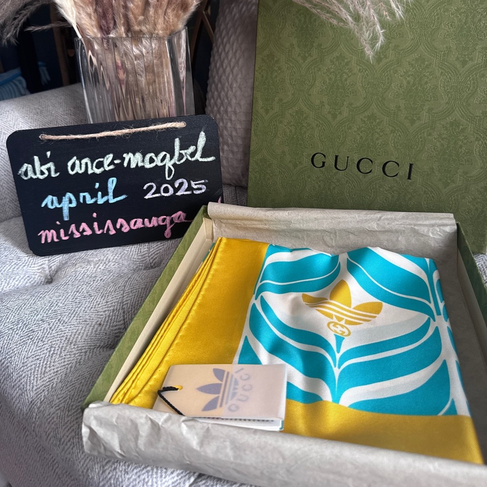 Brand NEW in box Gucci Adidas Collab -Hard to find Blue and Yellow Scarf